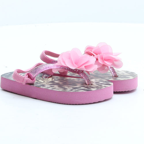 Preworn Girls Pink Synthetic Flip-Flop Sandal UK 5 - Flower Detail