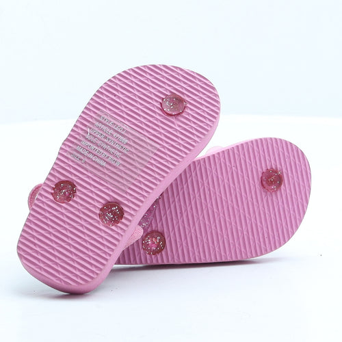 Preworn Girls Pink Synthetic Flip-Flop Sandal UK 5 - Flower Detail