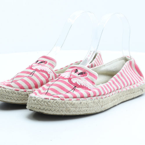 Primark Womens Pink Striped Fabric Slip On Casual UK 6 - Flamingo