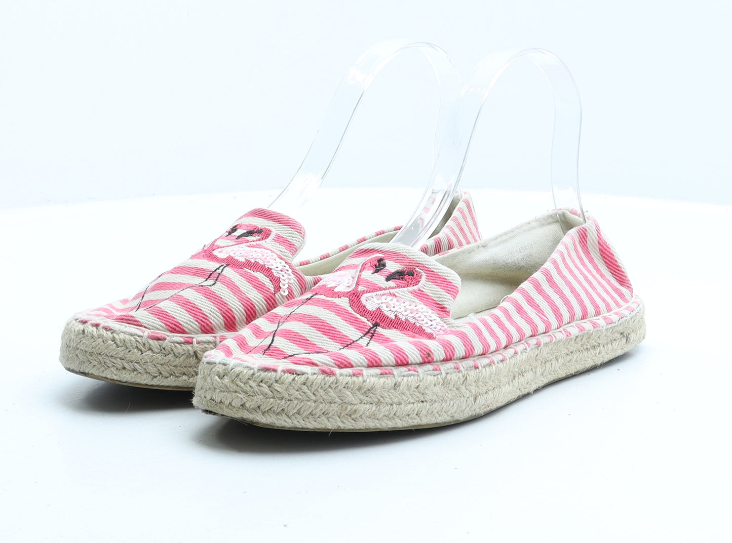 Primark Womens Pink Striped Fabric Slip On Casual UK 6 - Flamingo