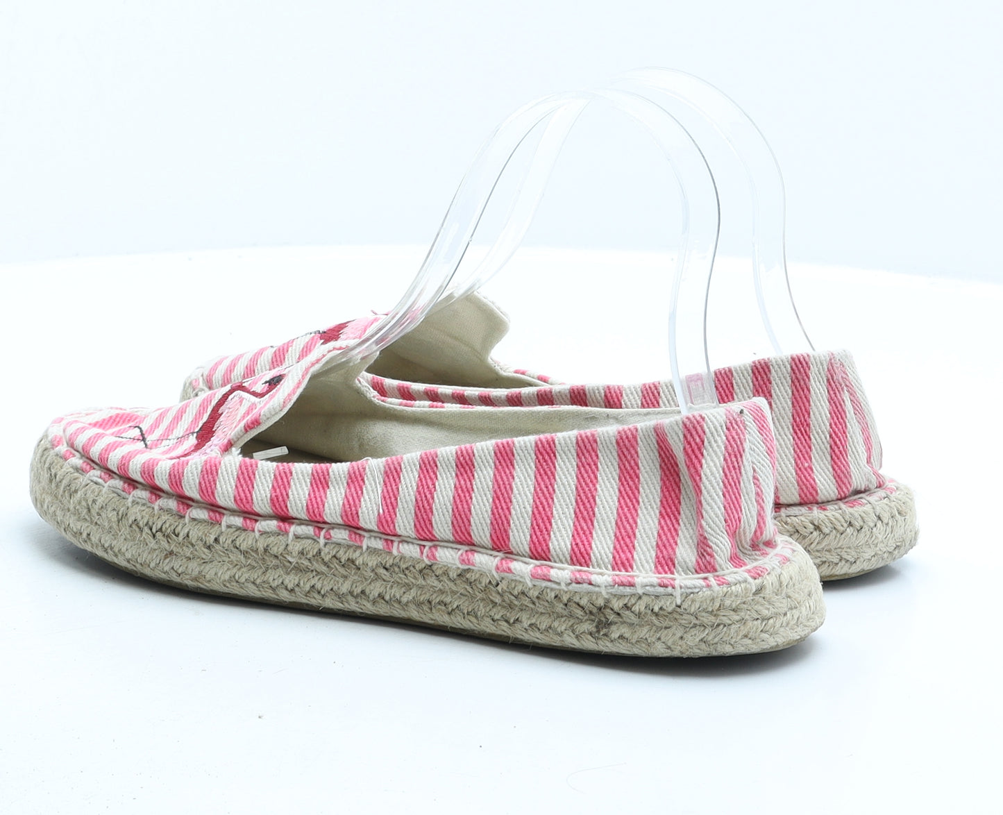 Primark Womens Pink Striped Fabric Slip On Casual UK 6 - Flamingo