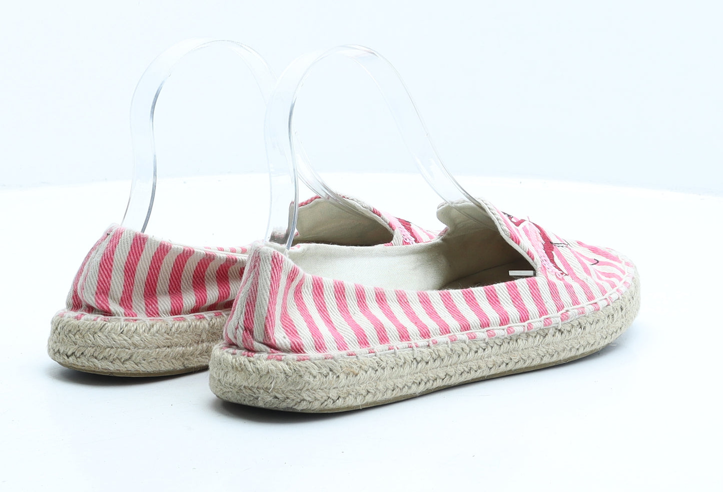 Primark Womens Pink Striped Fabric Slip On Casual UK 6 - Flamingo