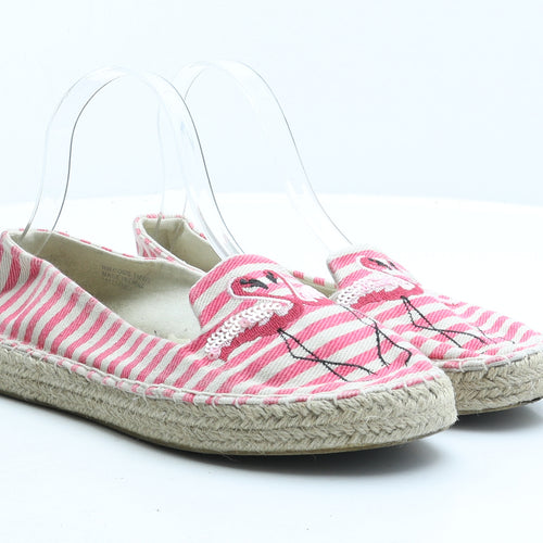 Primark Womens Pink Striped Fabric Slip On Casual UK 6 - Flamingo