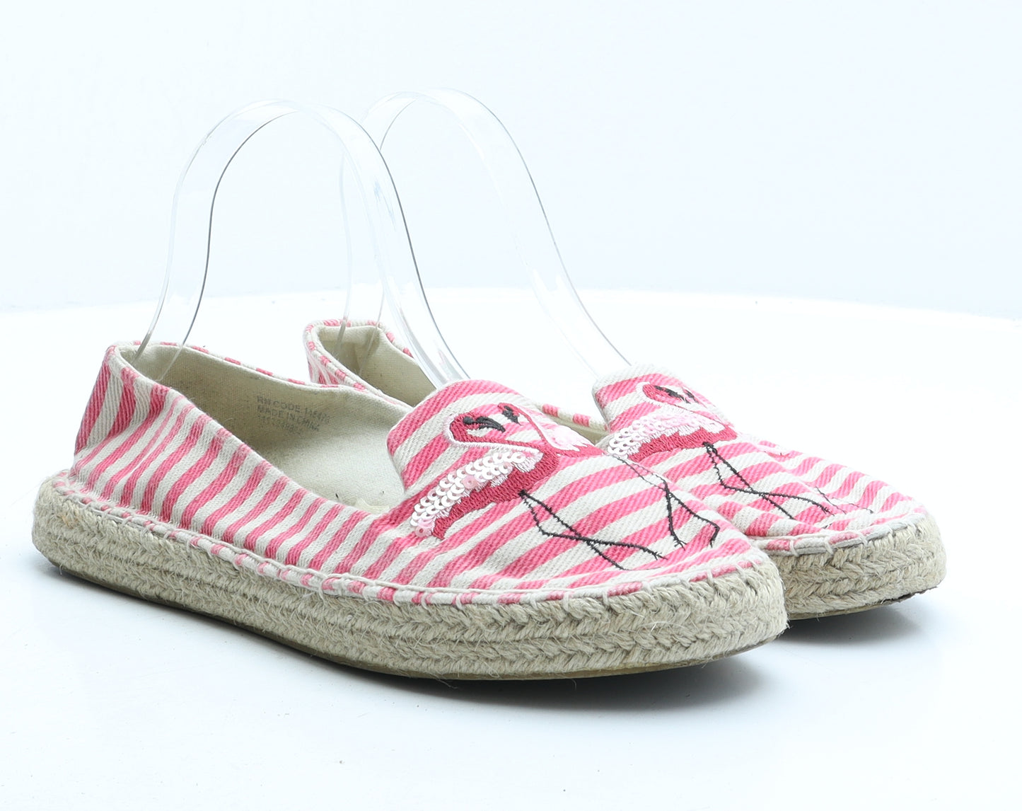 Primark Womens Pink Striped Fabric Slip On Casual UK 6 - Flamingo