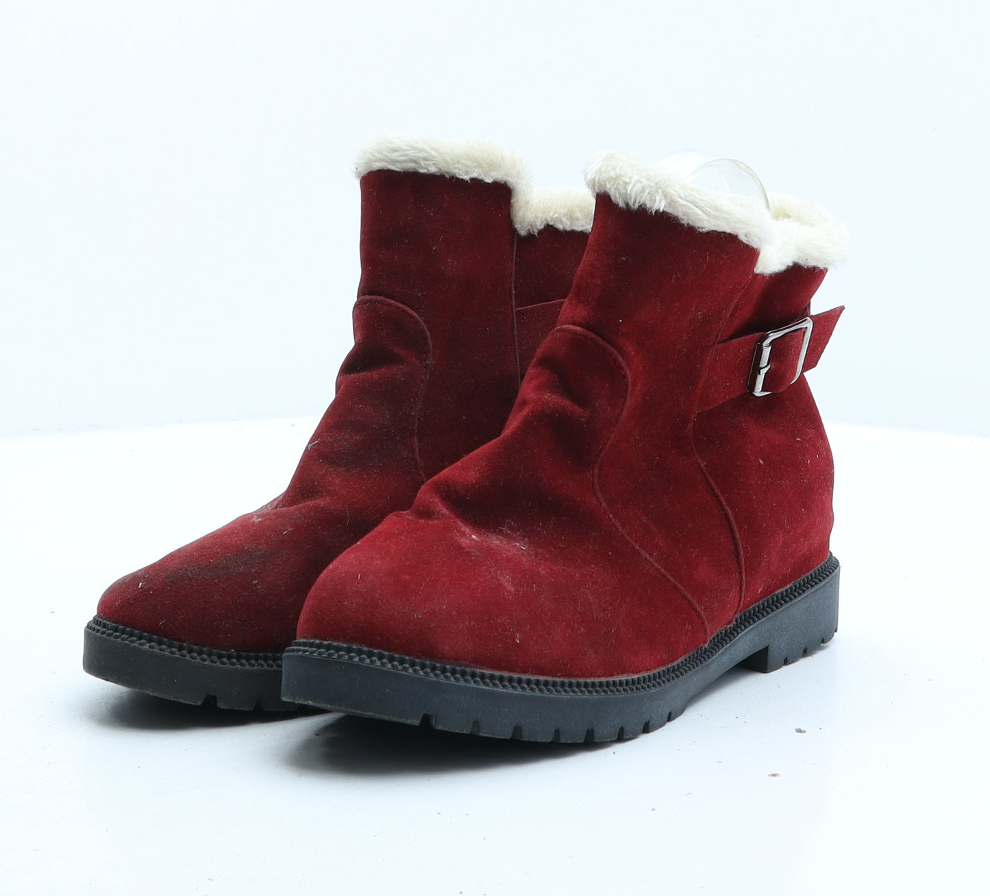 Preworn Womens Red Fabric Biker Boot UK 7 40