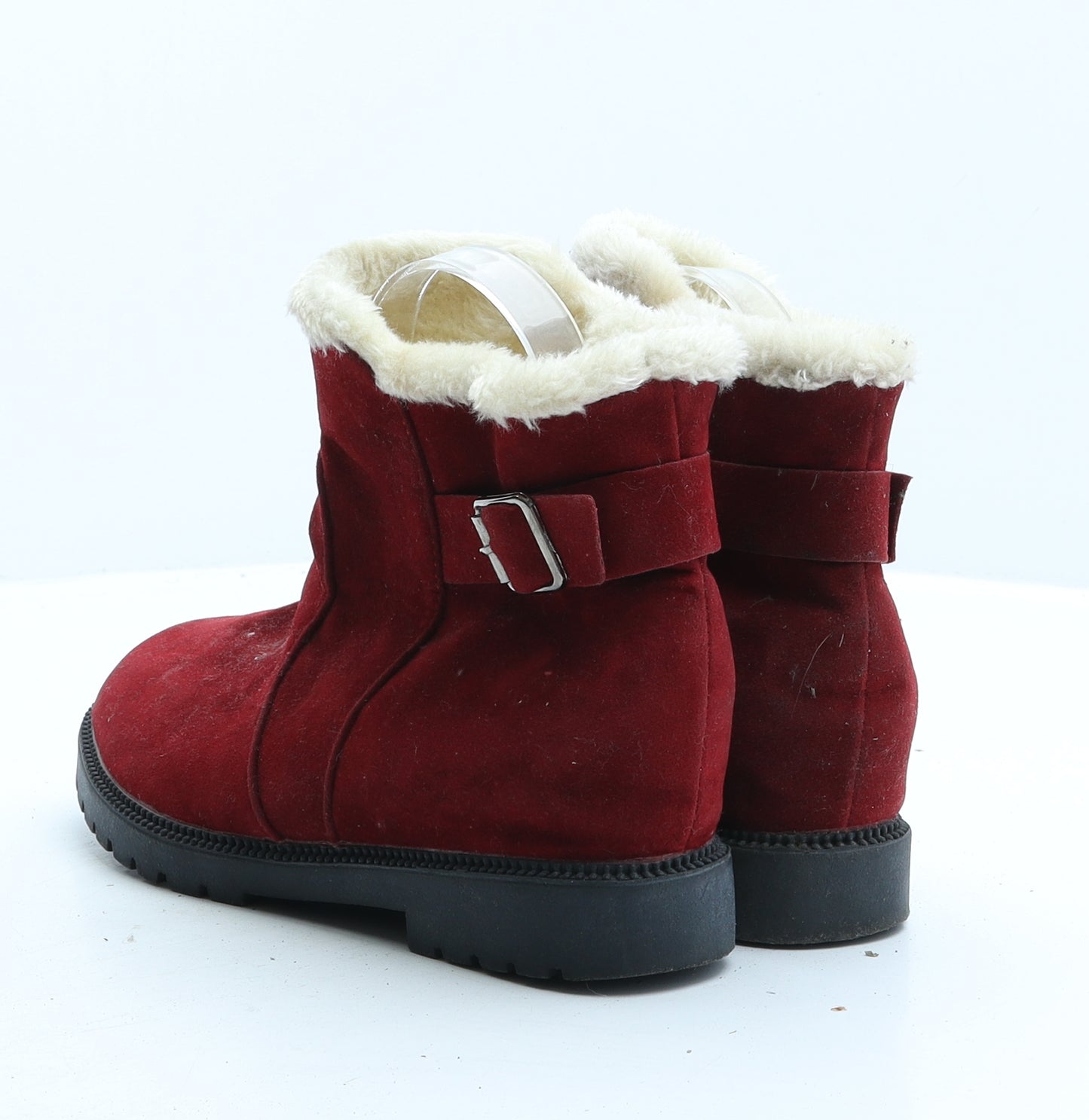 Preworn Womens Red Fabric Biker Boot UK 7 40