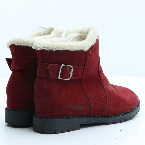 Preworn Womens Red Fabric Biker Boot UK 7 40