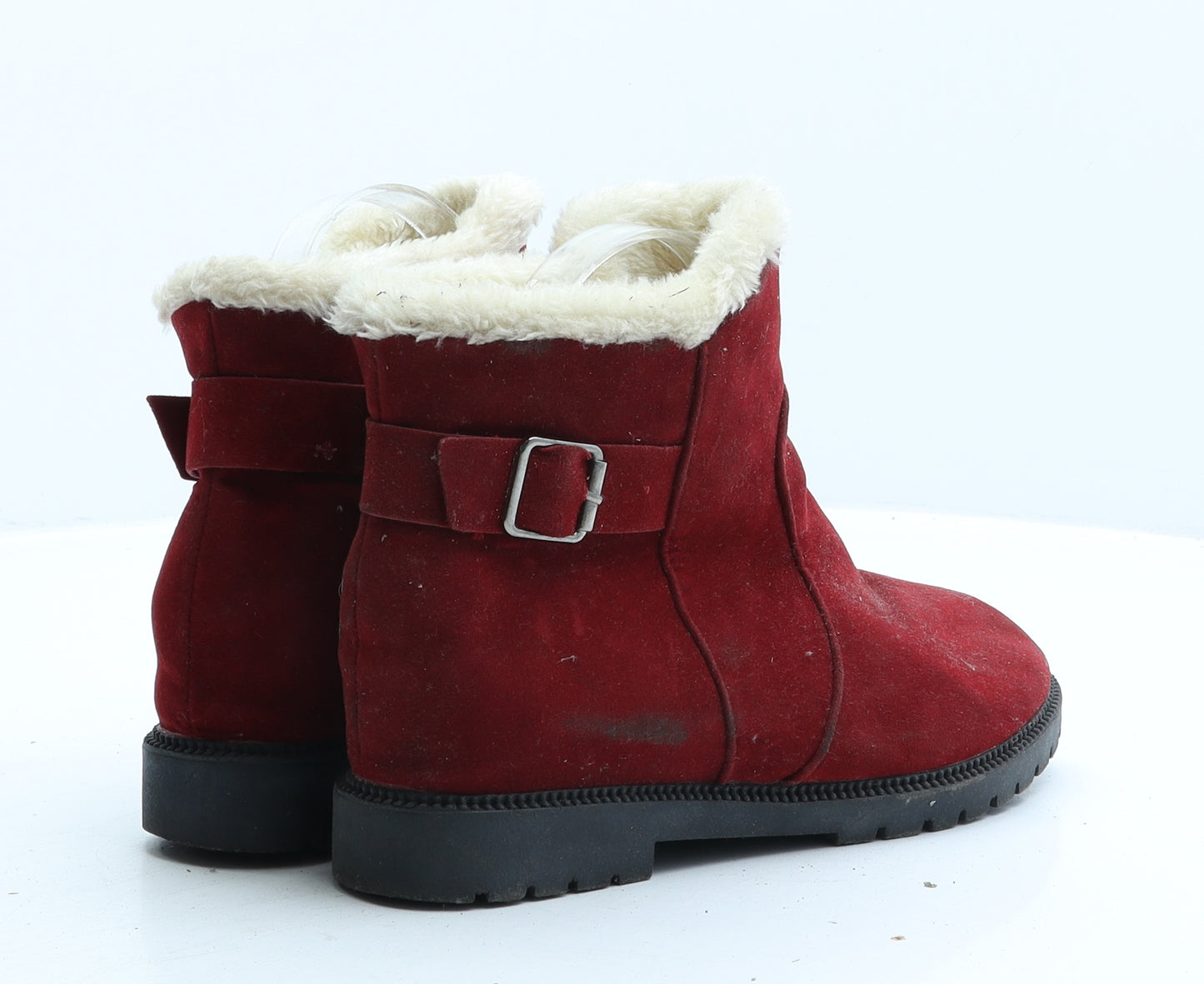 Preworn Womens Red Fabric Biker Boot UK 7 40