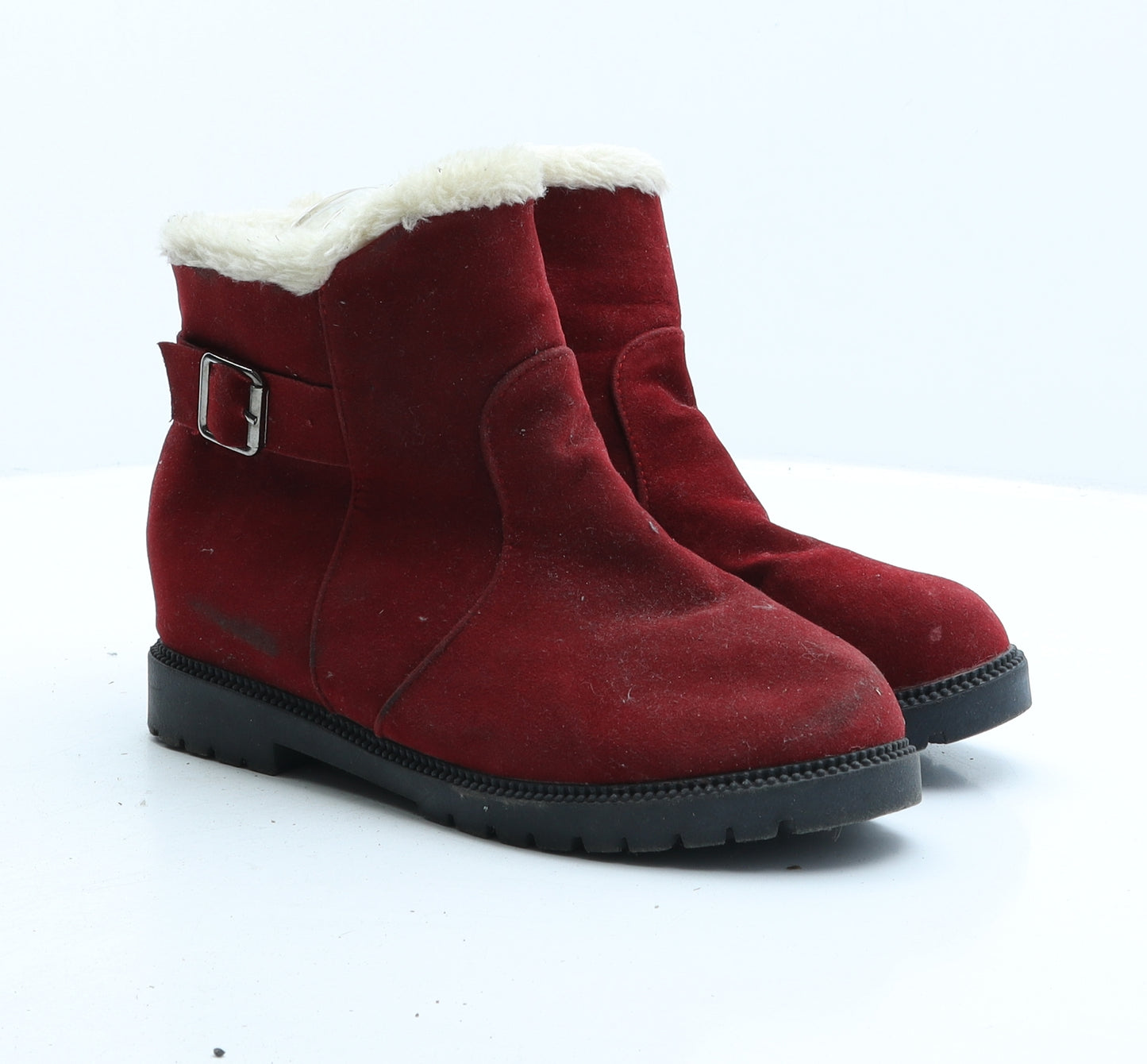 Preworn Womens Red Fabric Biker Boot UK 7 40