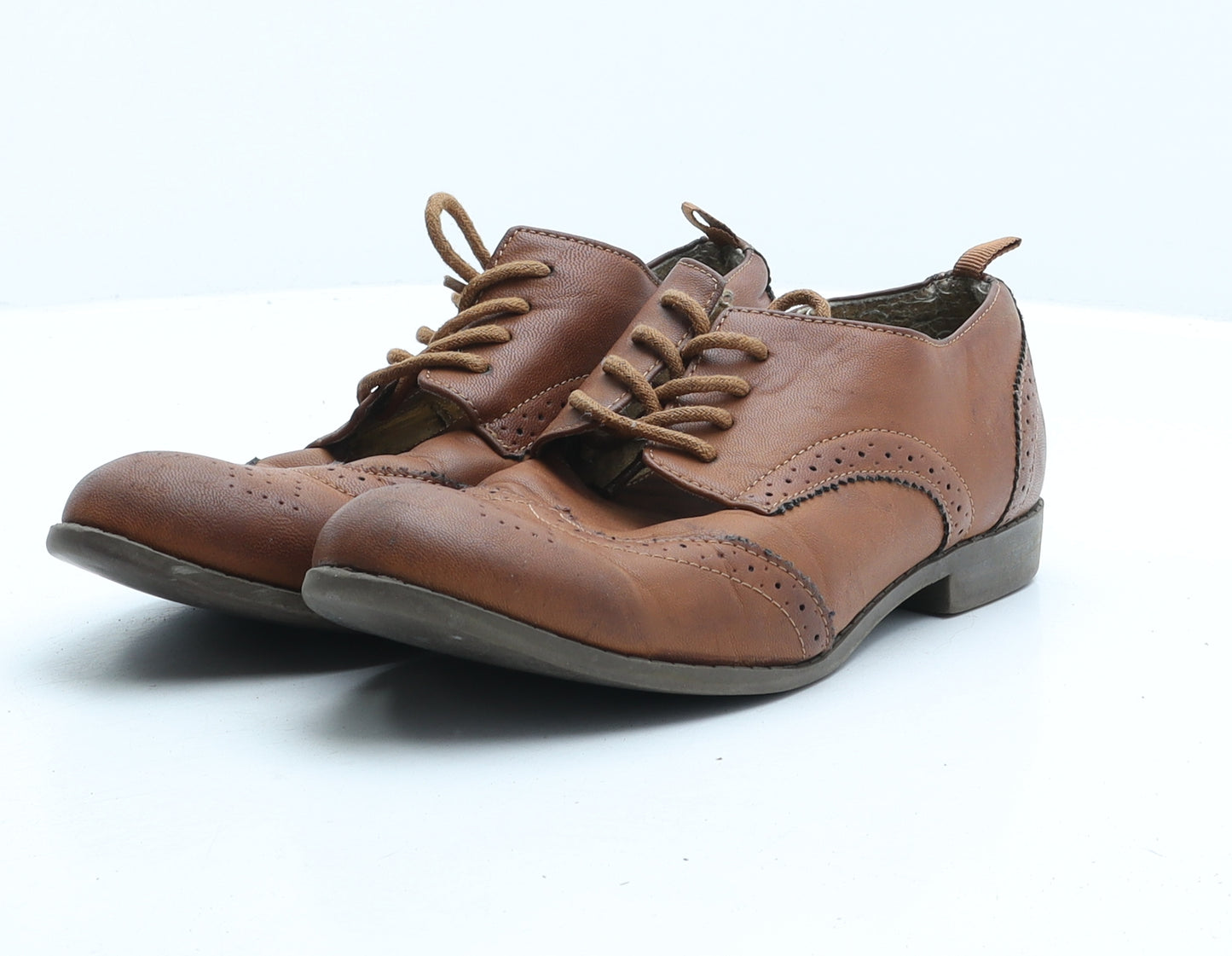 H&M Womens Brown Synthetic Oxford Casual UK 6 39 - Brogue Detail