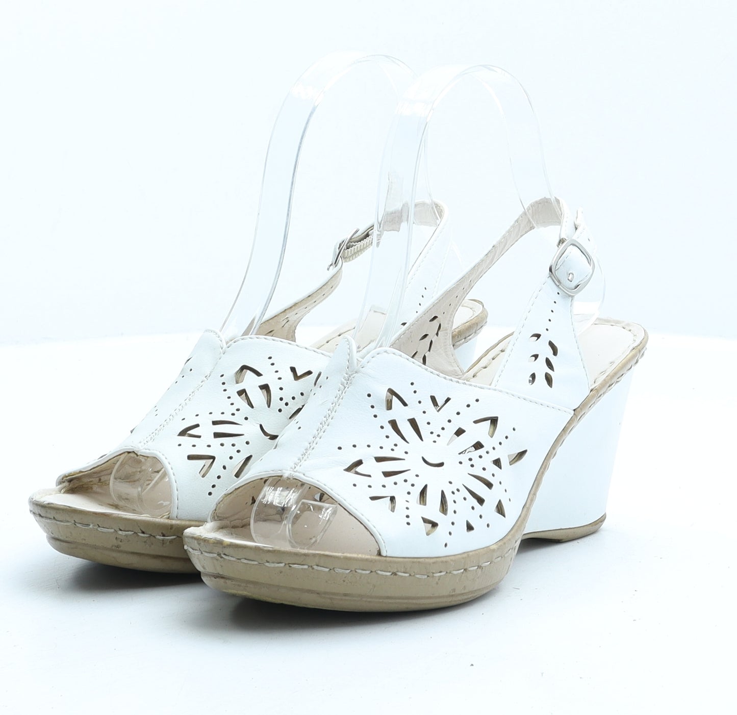 Oronzo Womens White Synthetic Slingback Heel UK 4 37