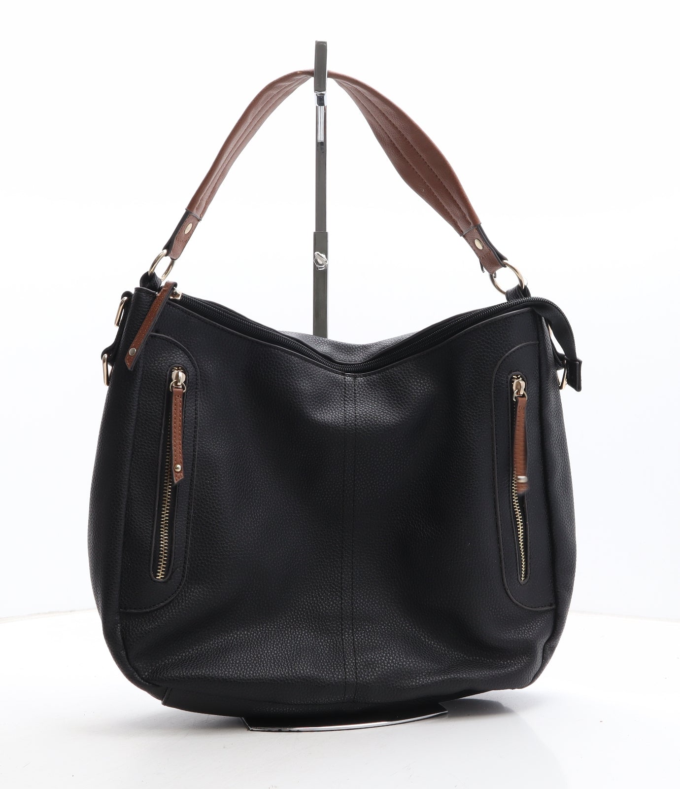 F&F Womens Black PVC Top Handle Bag Size Large
