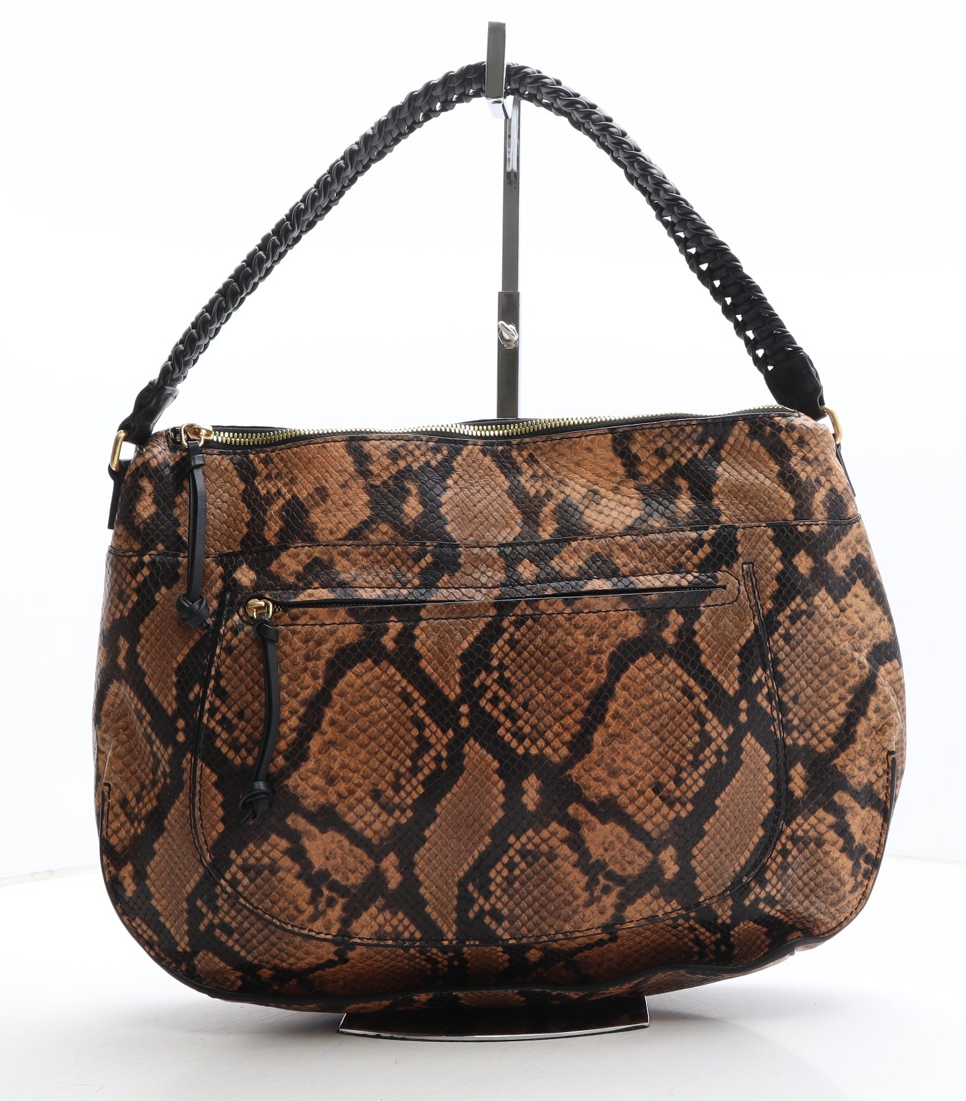 Preworn Womens Brown Animal Print Polyethylene Shoulder Bag Size Large - Snake Pattern