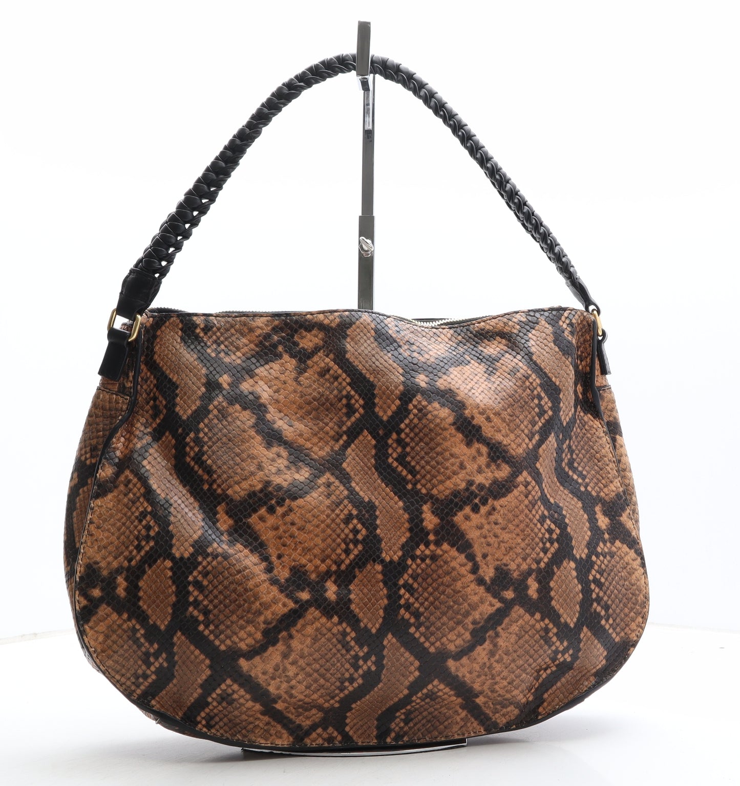 Preworn Womens Brown Animal Print Polyethylene Shoulder Bag Size Large - Snake Pattern