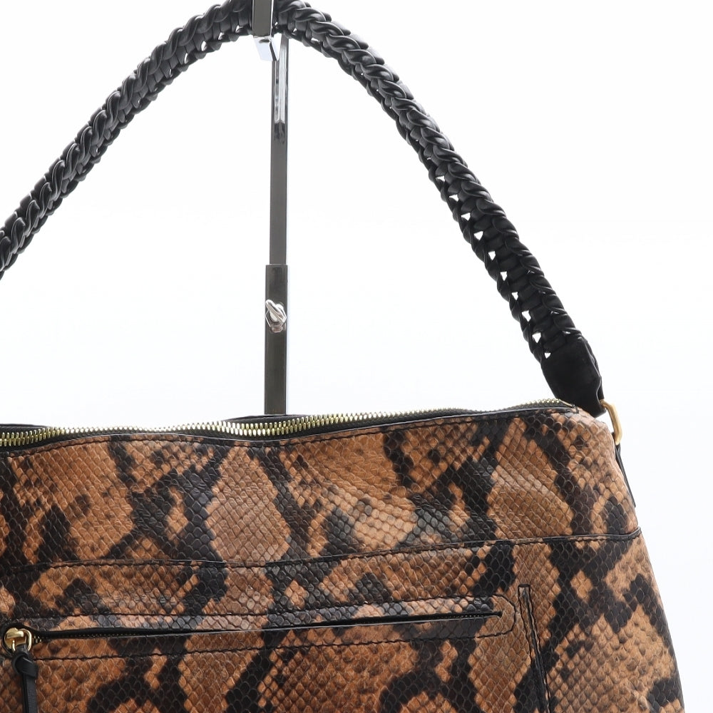 Preworn Womens Brown Animal Print Polyethylene Shoulder Bag Size Large - Snake Pattern