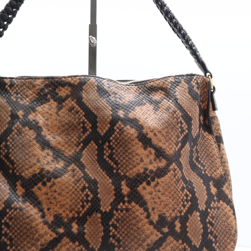 Preworn Womens Brown Animal Print Polyethylene Shoulder Bag Size Large - Snake Pattern