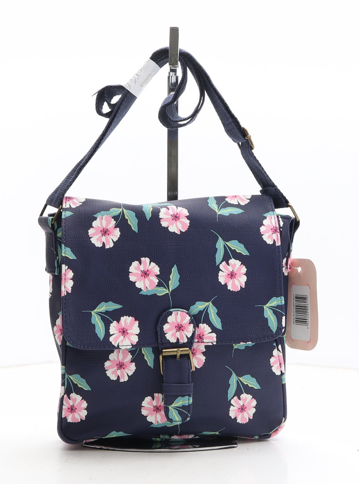 Nicole Brown Womens Blue Floral Polyethylene Crossbody Size Small