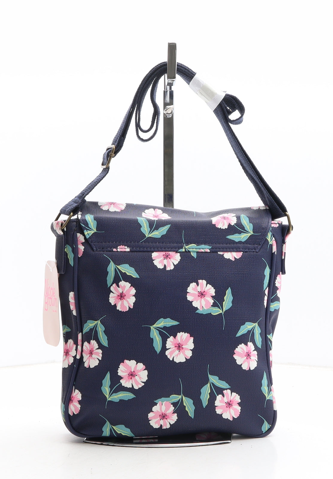 Nicole Brown Womens Blue Floral Polyethylene Crossbody Size Small