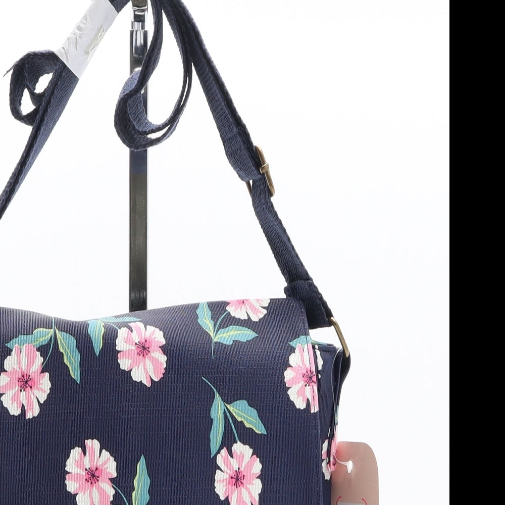 Nicole Brown Womens Blue Floral Polyethylene Crossbody Size Small