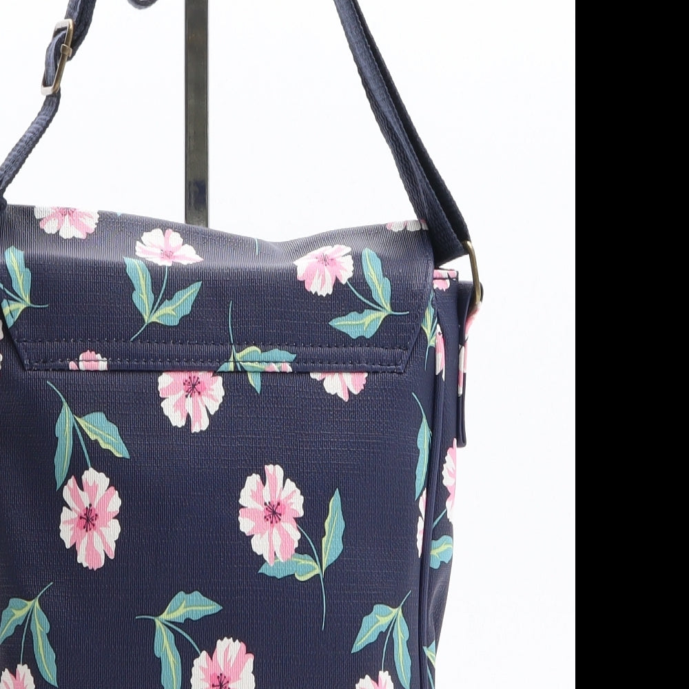 Nicole Brown Womens Blue Floral Polyethylene Crossbody Size Small