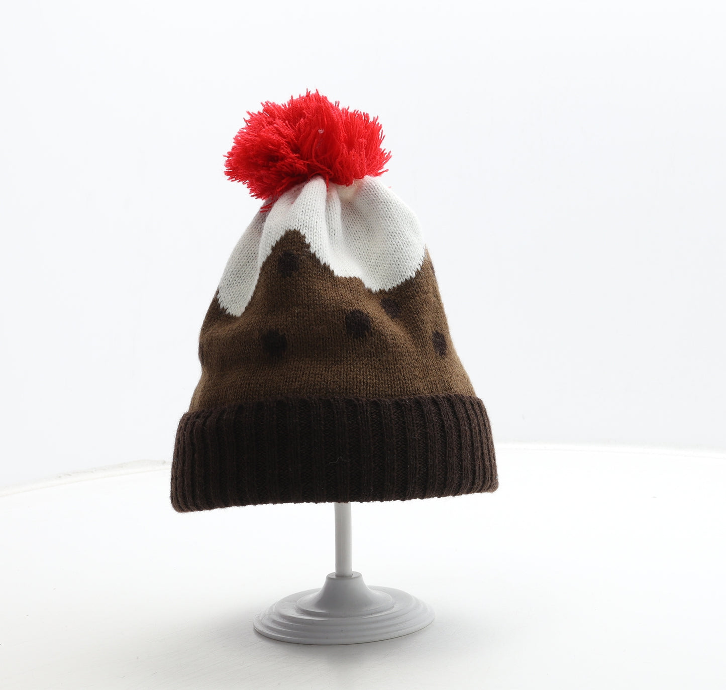 Jingle Bells Boys Brown Acrylic Bobble Hat One Size - Christmas Pudding