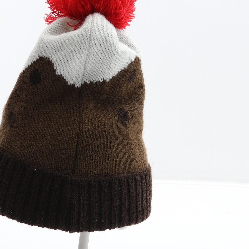 Jingle Bells Boys Brown Acrylic Bobble Hat One Size - Christmas Pudding