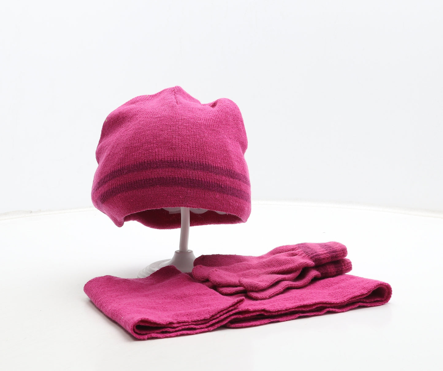 F&F Womens Pink Acrylic Beanie One Size - Hat Scarf Glove Set