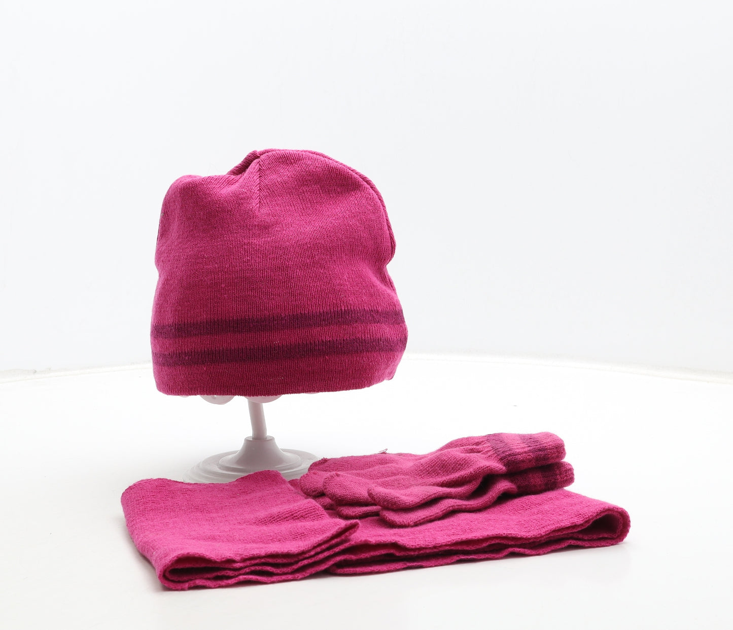 F&F Womens Pink Acrylic Beanie One Size - Hat Scarf Glove Set