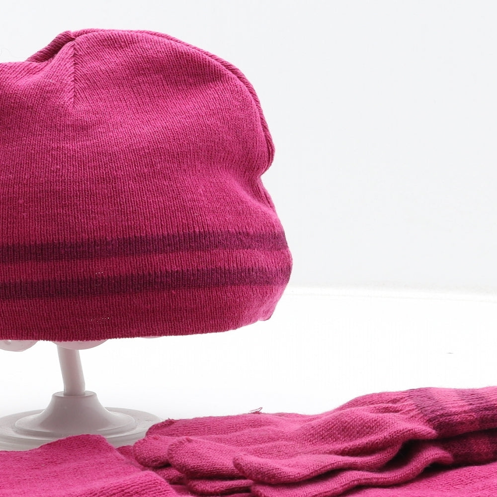 F&F Womens Pink Acrylic Beanie One Size - Hat Scarf Glove Set