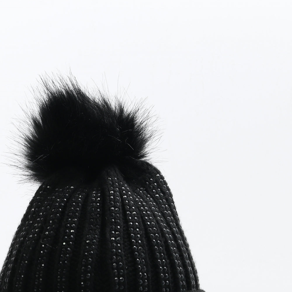 Tabitha Webb Womens Black Acrylic Bobble Hat One Size
