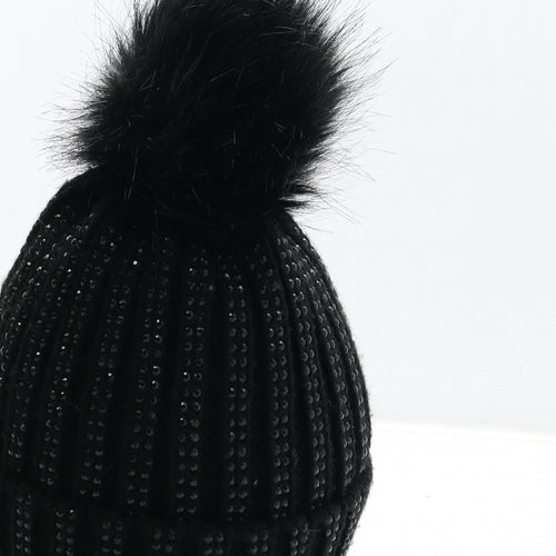 Tabitha Webb Womens Black Acrylic Bobble Hat One Size
