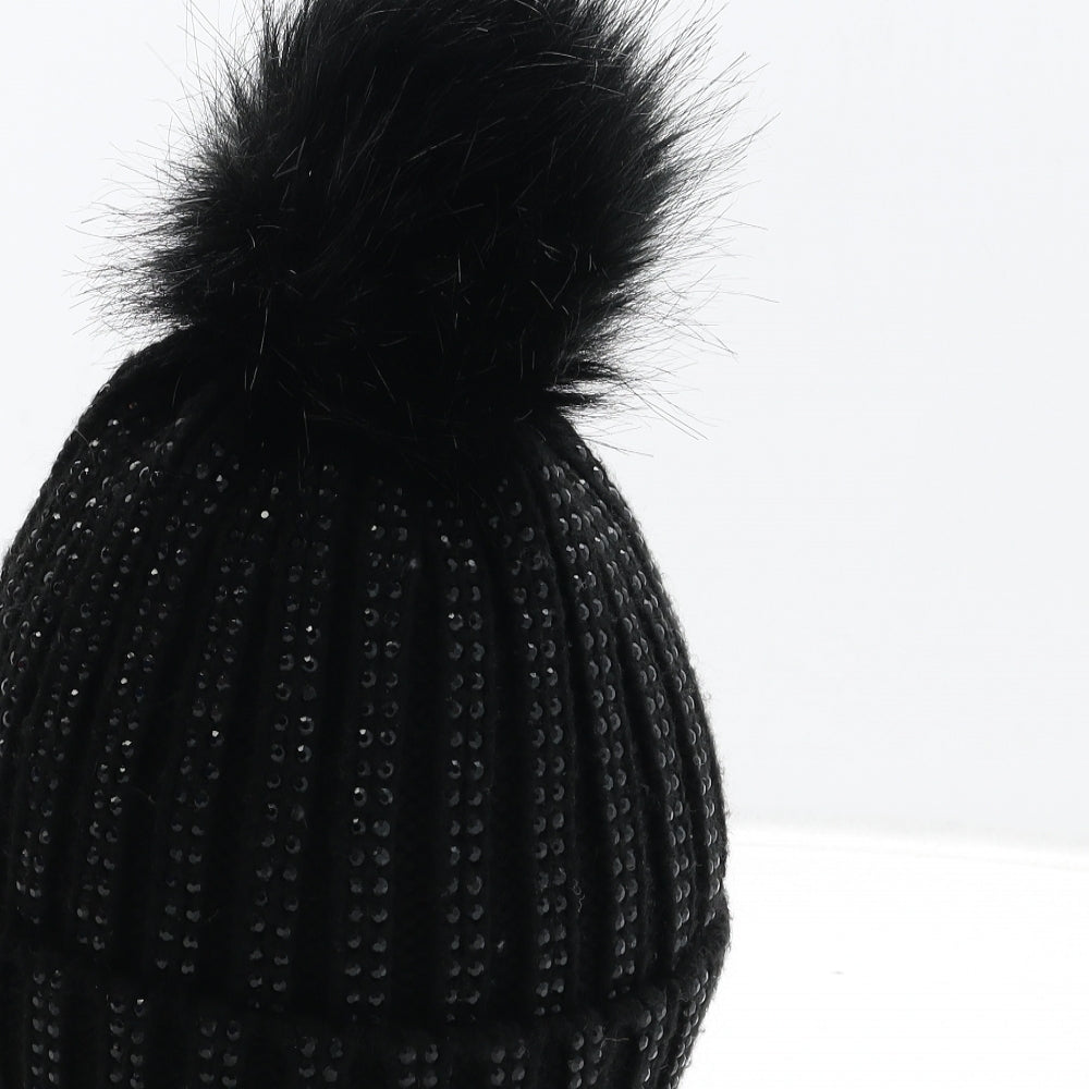 Tabitha Webb Womens Black Acrylic Bobble Hat One Size