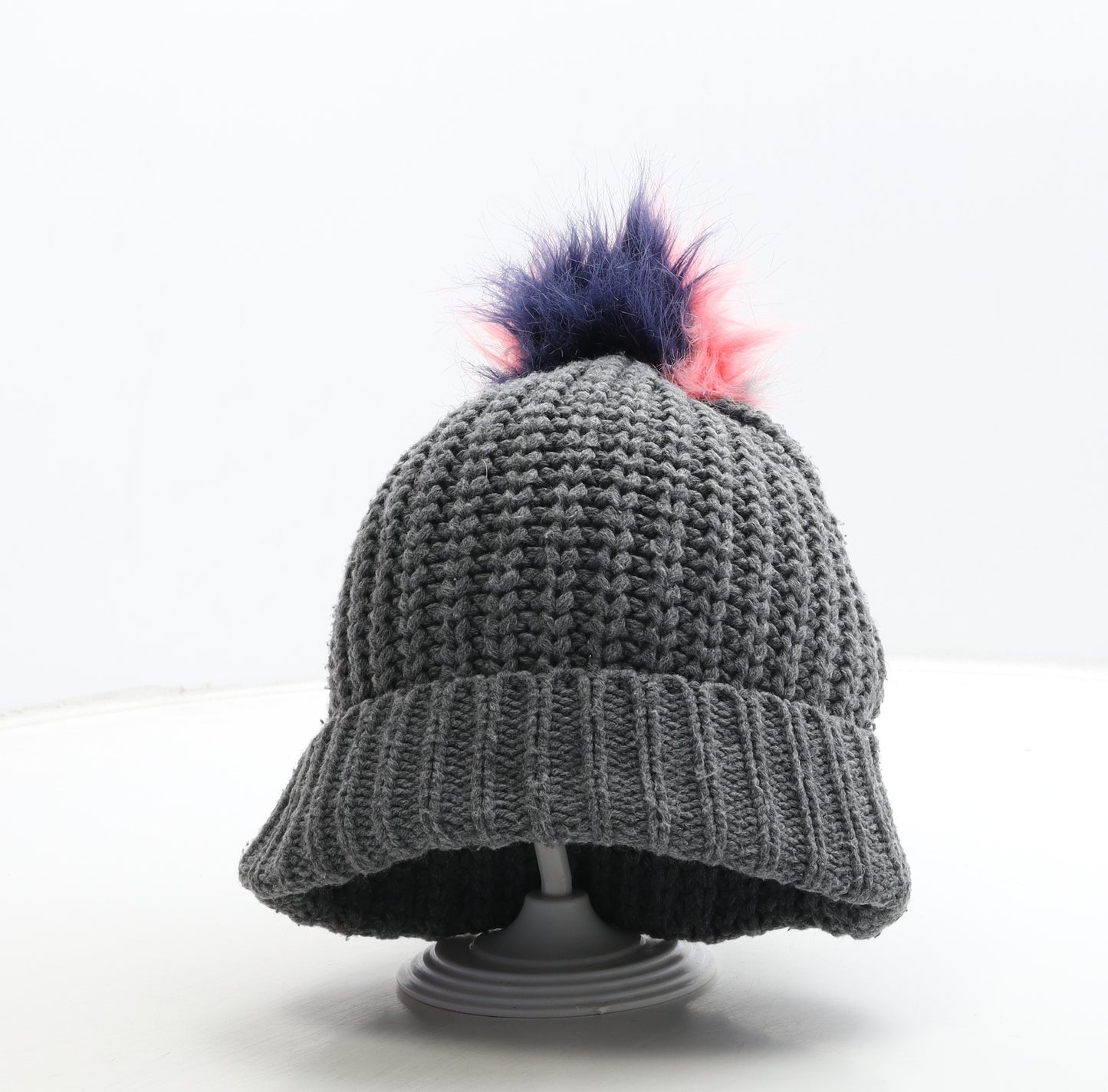 Primark Womens Grey Colourblock Acrylic Bobble Hat One Size
