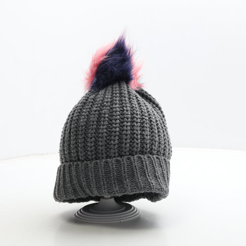 Primark Womens Grey Colourblock Acrylic Bobble Hat One Size