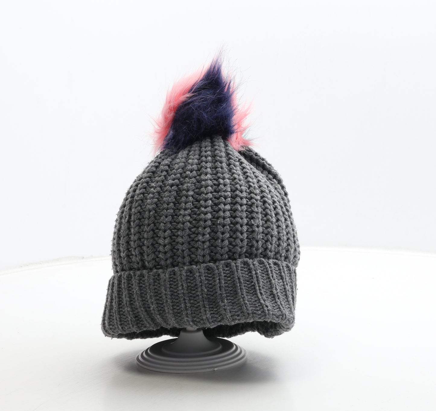 Primark Womens Grey Colourblock Acrylic Bobble Hat One Size