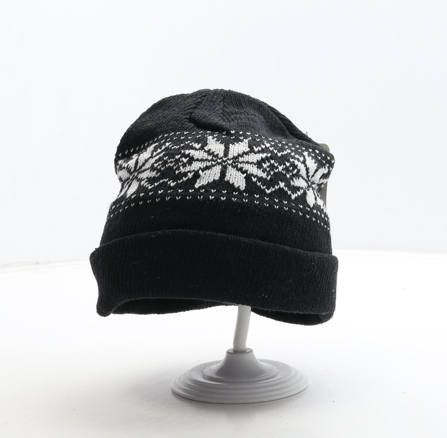 Mens Beanie Hats Mens Black Fair Isle Acrylic Beanie One Size