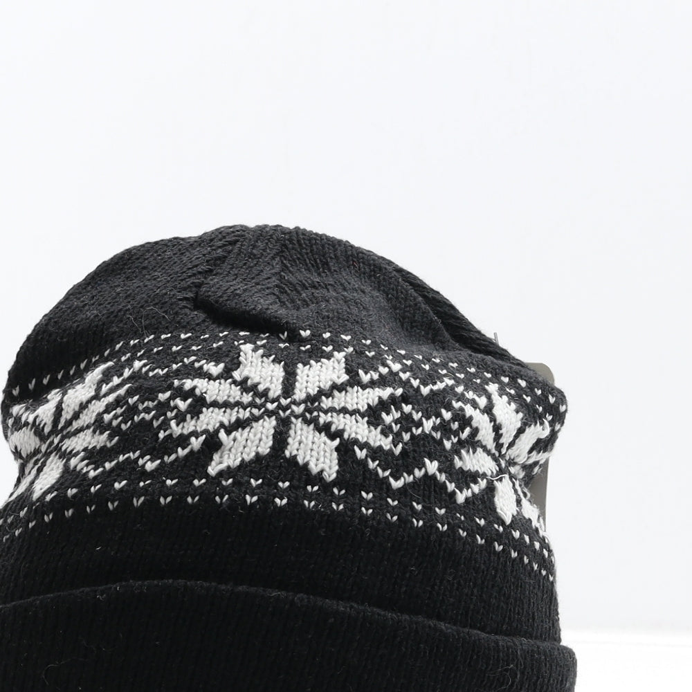 Mens Beanie Hats Mens Black Fair Isle Acrylic Beanie One Size