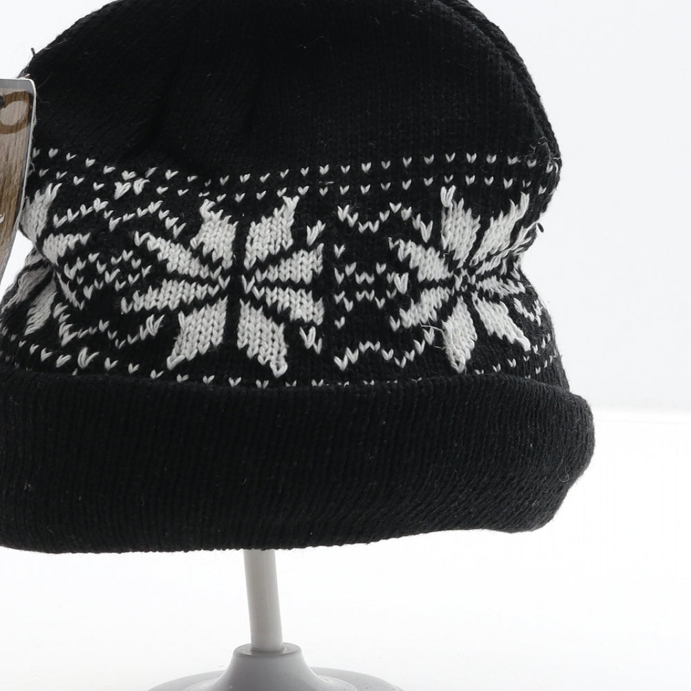 Mens Beanie Hats Mens Black Fair Isle Acrylic Beanie One Size