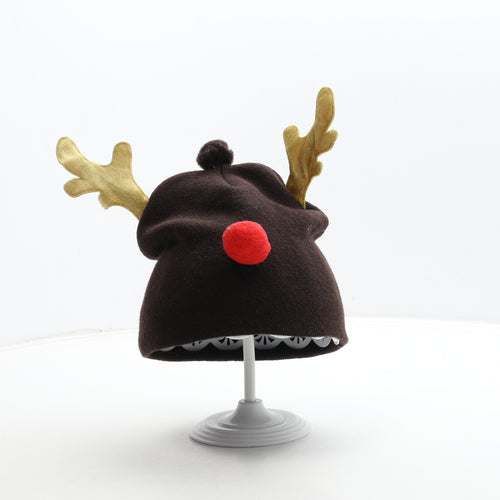 Preworn Boys Brown Polyester Beanie One Size - Christmas Rudolf Red nose Reindeer