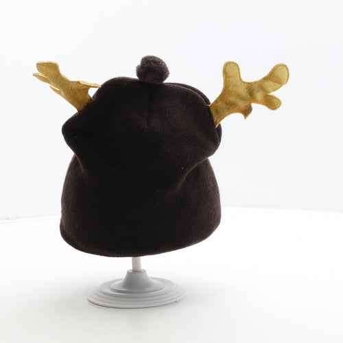 Preworn Boys Brown Polyester Beanie One Size - Christmas Rudolf Red nose Reindeer