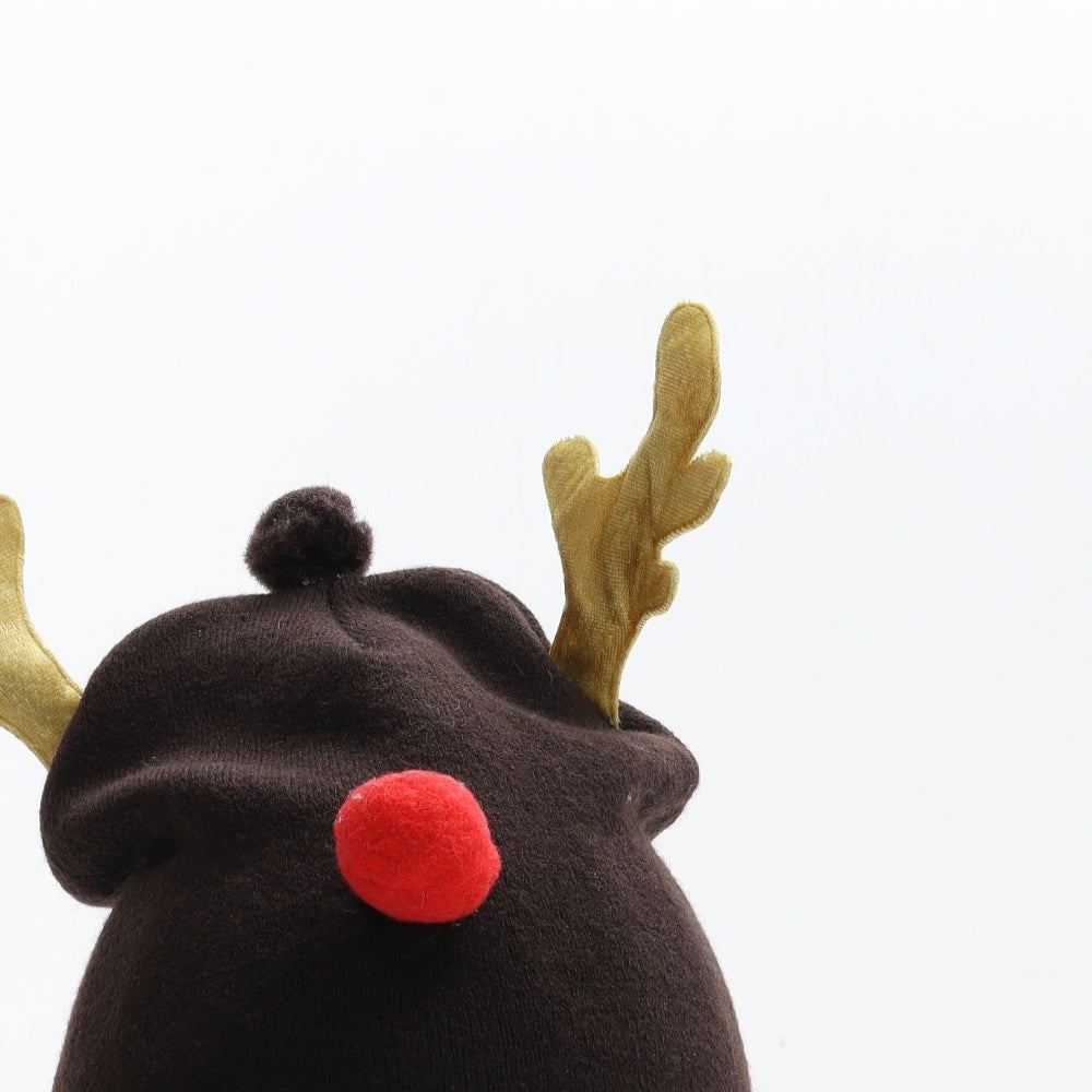 Preworn Boys Brown Polyester Beanie One Size - Christmas Rudolf Red nose Reindeer