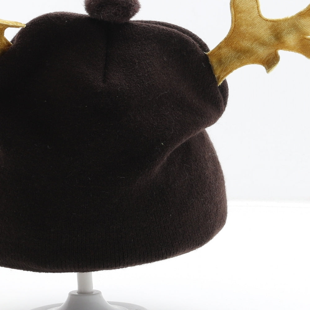Preworn Boys Brown Polyester Beanie One Size - Christmas Rudolf Red nose Reindeer