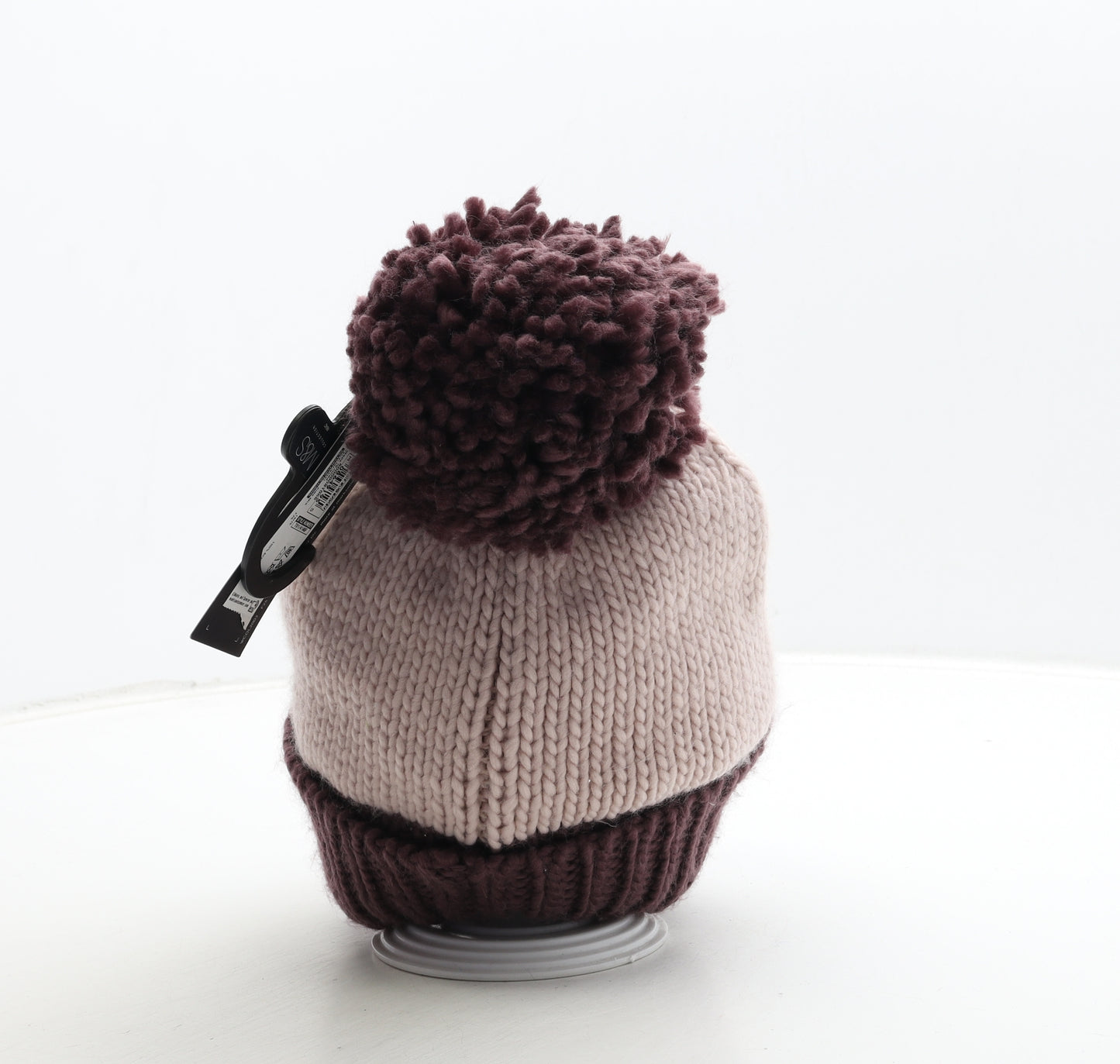 Marks and Spencer Womens Pink Colourblock Acrylic Bobble Hat One Size