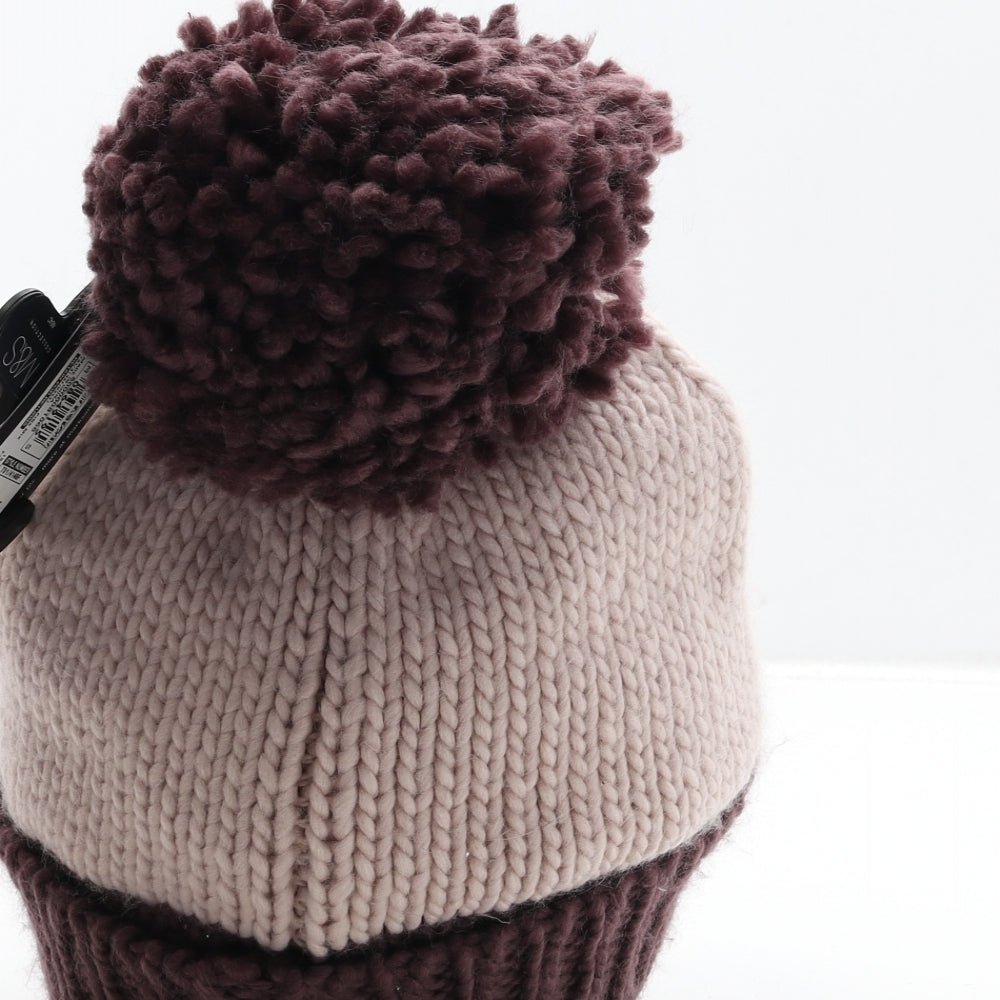 Marks and Spencer Womens Pink Colourblock Acrylic Bobble Hat One Size