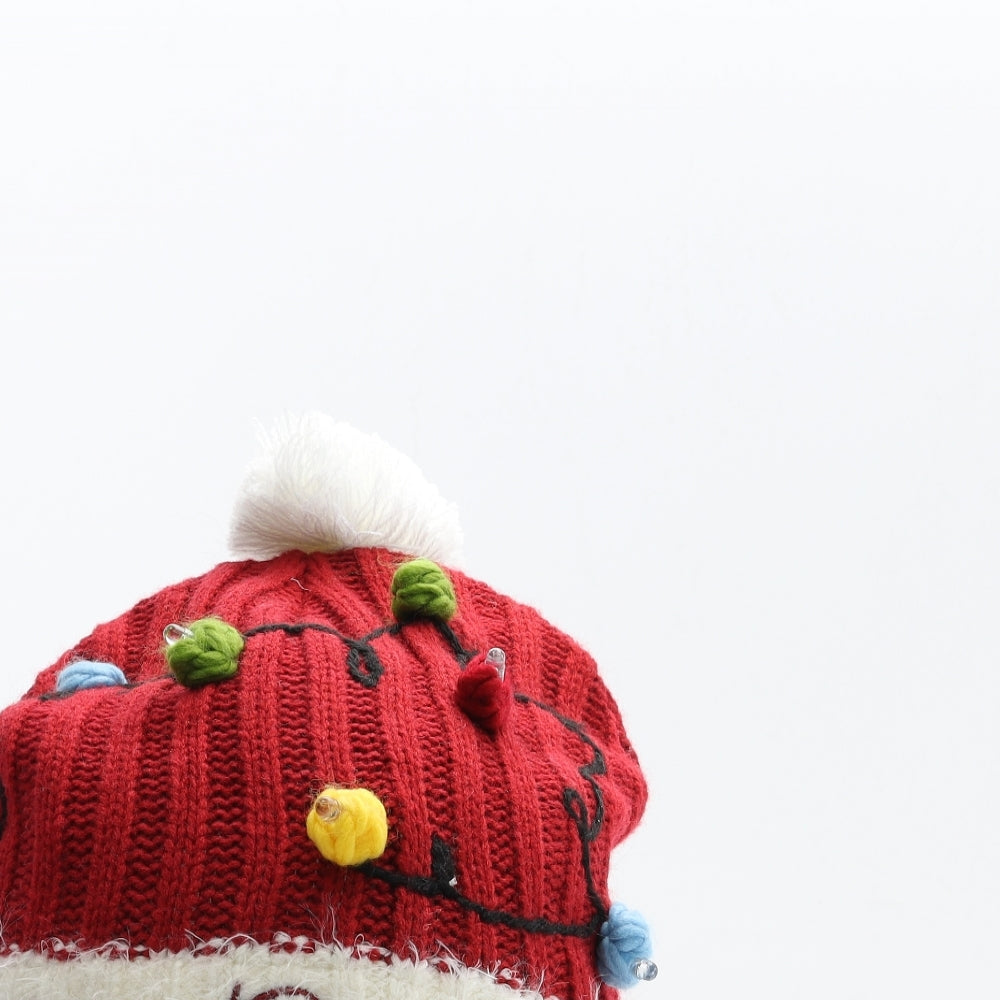 Great Christmas Womens Red Acrylic Bobble Hat One Size - Christmas Lights