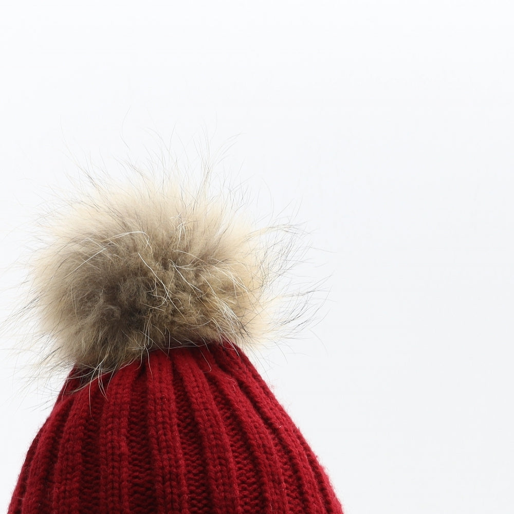Preworn Womens Red Acrylic Bobble Hat One Size
