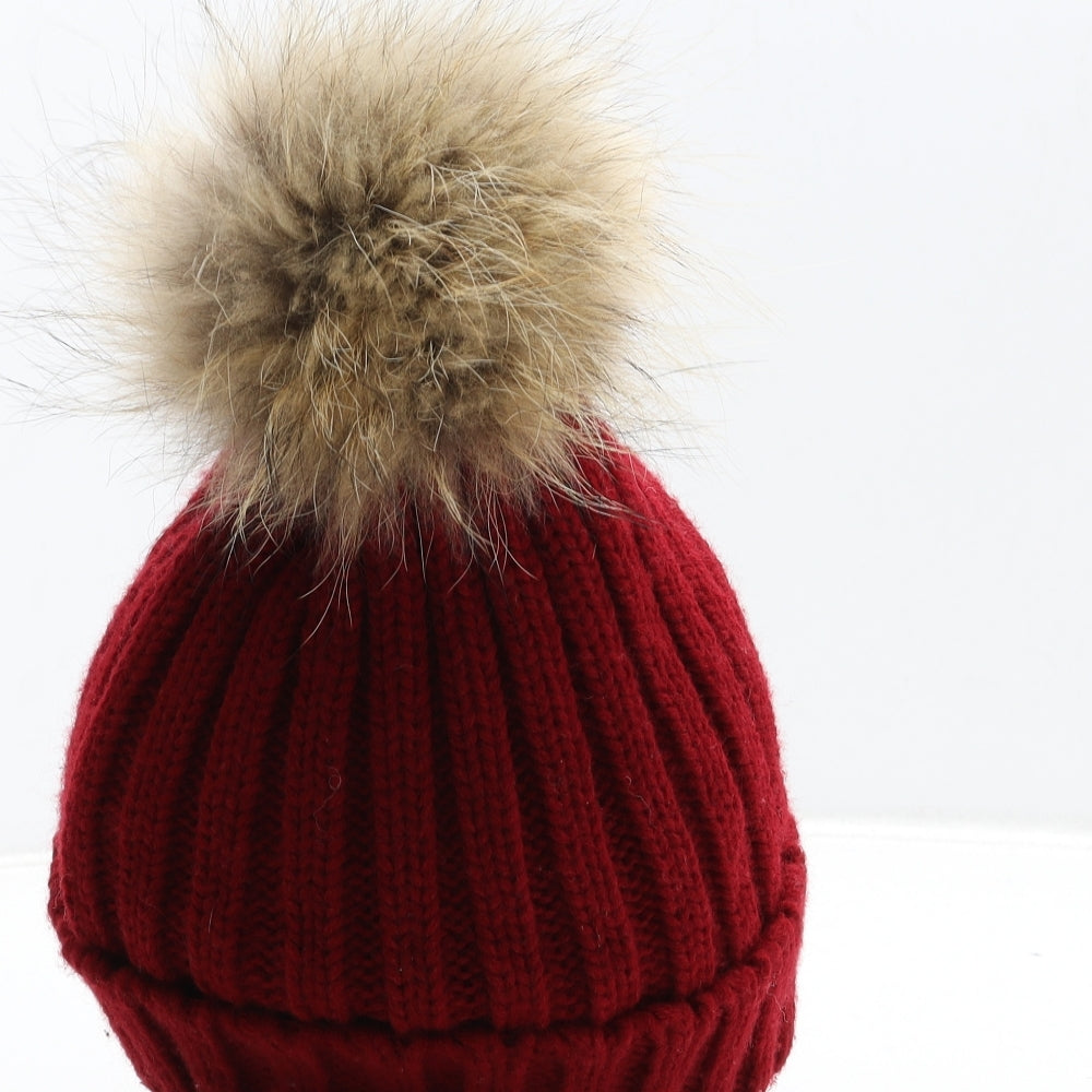 Preworn Womens Red Acrylic Bobble Hat One Size