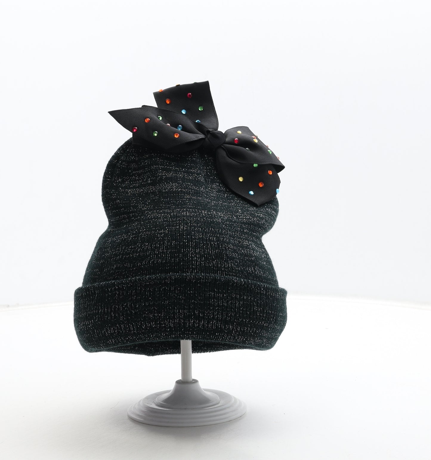 Preworn Girls Black Acrylic Beanie One Size