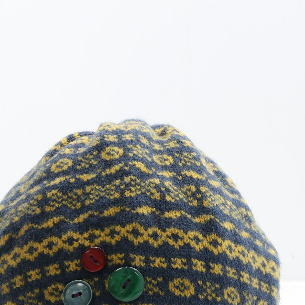 Joy Womens Blue Geometric Acrylic Beanie One Size