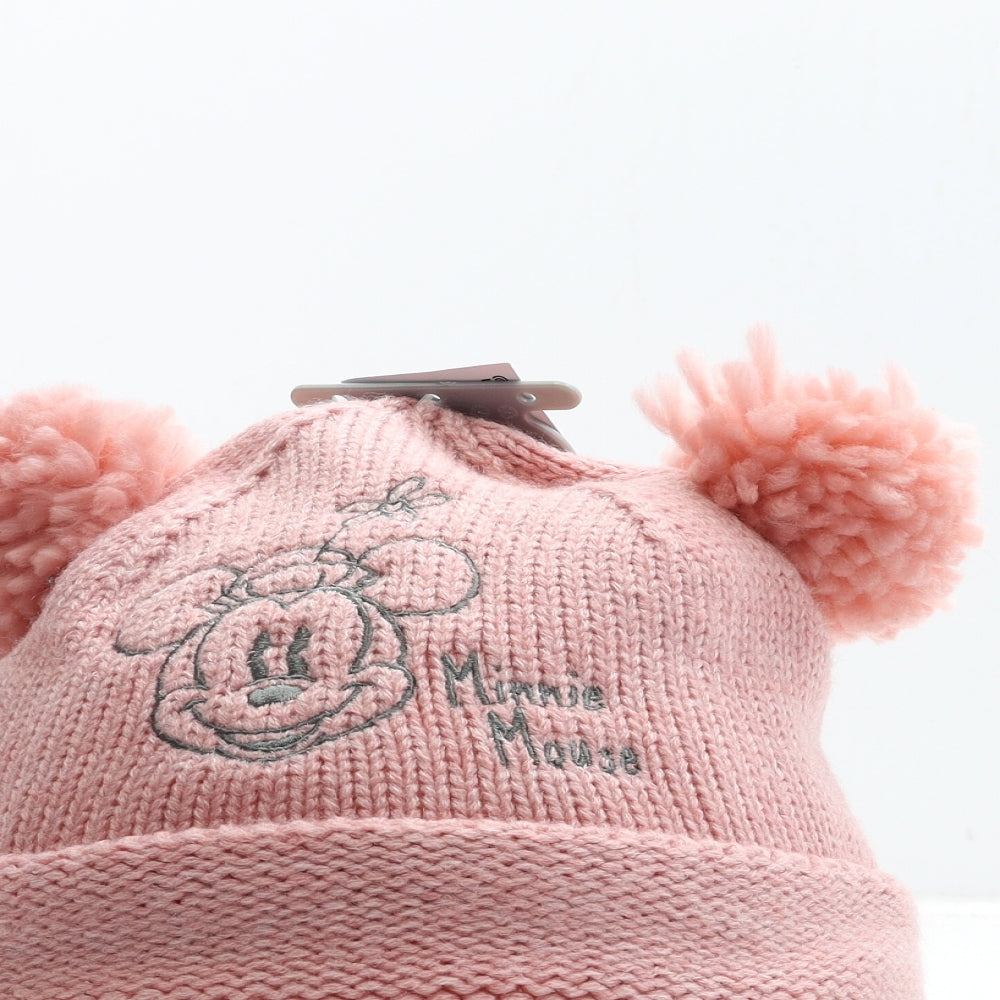 Matalan Girls Pink Acrylic Bobble Hat One Size - Minnie Mouse